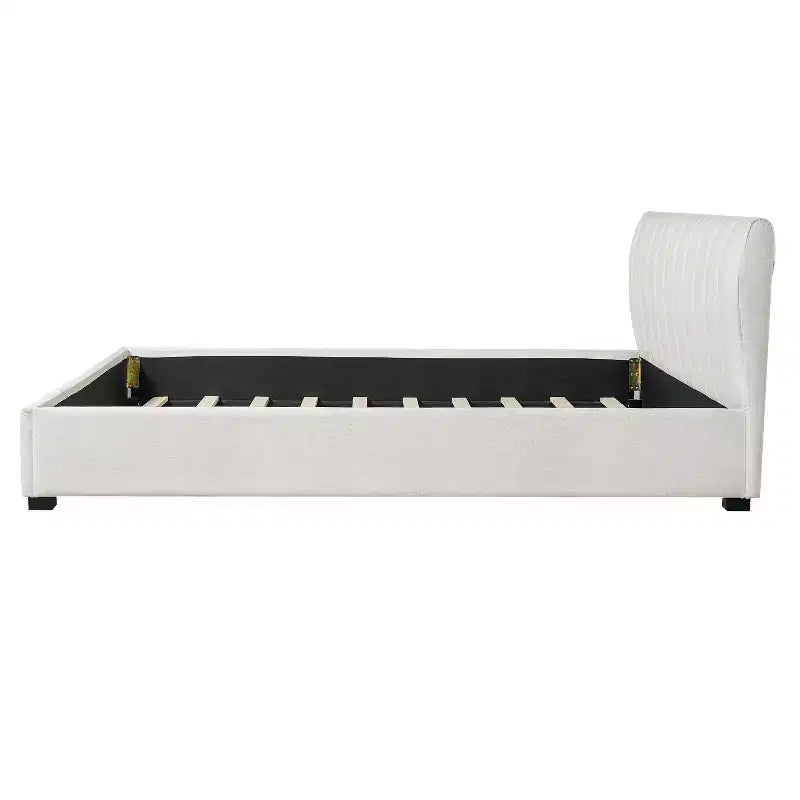 Cadre de lit plateforme capitonné King Size avec tête de lit rembourrée épaisse et douce, Beige - ModernLuxe