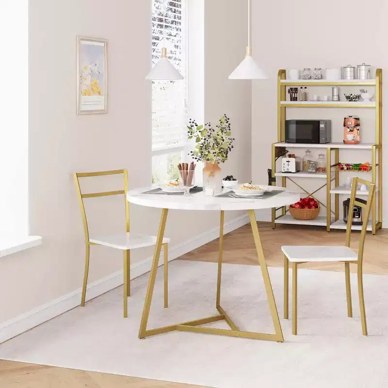 Ensemble table de cuisine ronde pour 2 personnes - Table à manger moderne avec 2 chaises, cadre en métal pour petits espaces, appartement