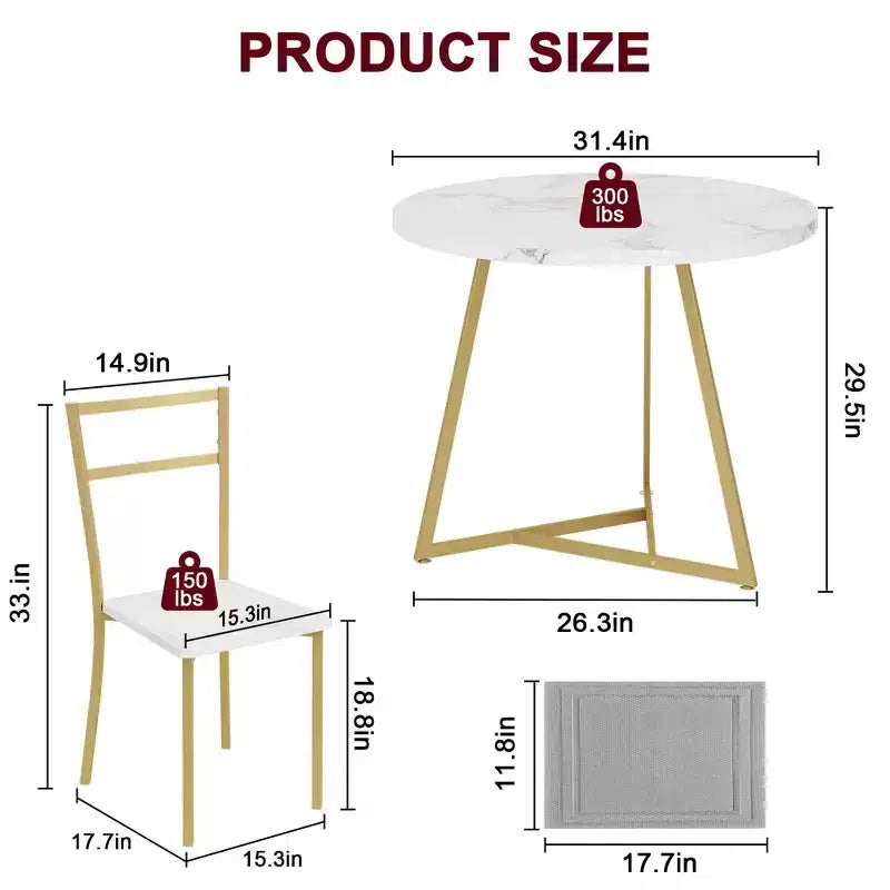 Ensemble table de cuisine ronde pour 2 personnes - Table à manger moderne avec 2 chaises, cadre en métal pour petits espaces, appartement