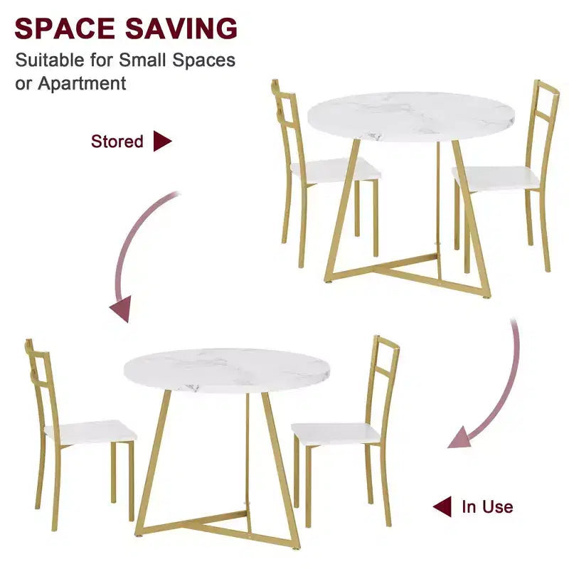 Ensemble table de cuisine ronde pour 2 personnes - Table à manger moderne avec 2 chaises, cadre en métal pour petits espaces, appartement