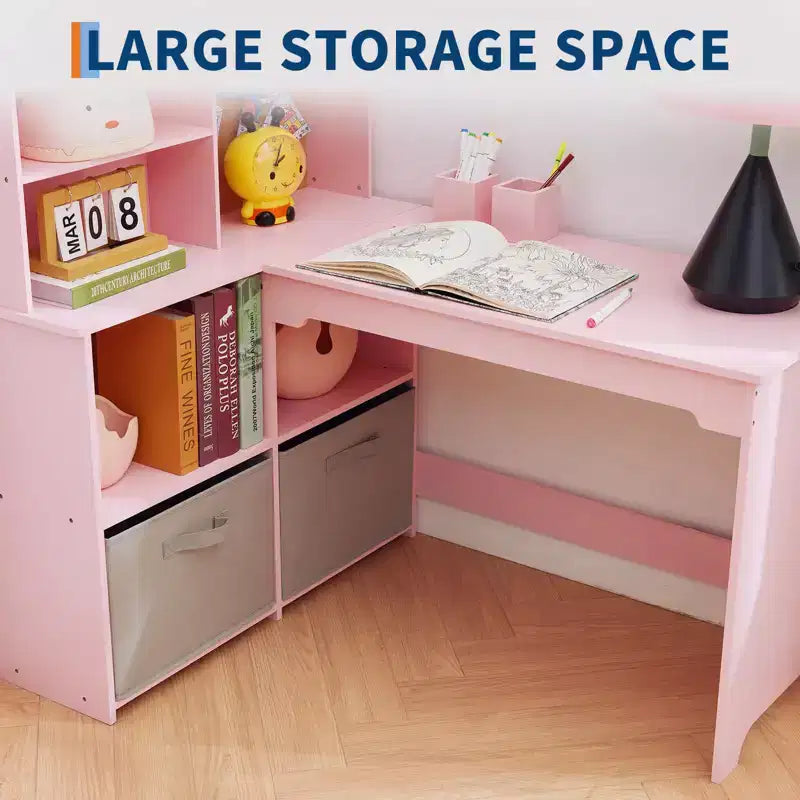 Bureau d'étude pour enfants avec chaise, ensemble de table d'angle, grand rangement, tableau d'affichage et porte-stylos, table d'écriture artistique ergonomique pour les 3-12 ans