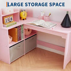 Bureau d'étude pour enfants avec chaise, ensemble de table d'angle, grand rangement, tableau d'affichage et porte-stylos, table d'écriture artistique ergonomique pour les 3-12 ans