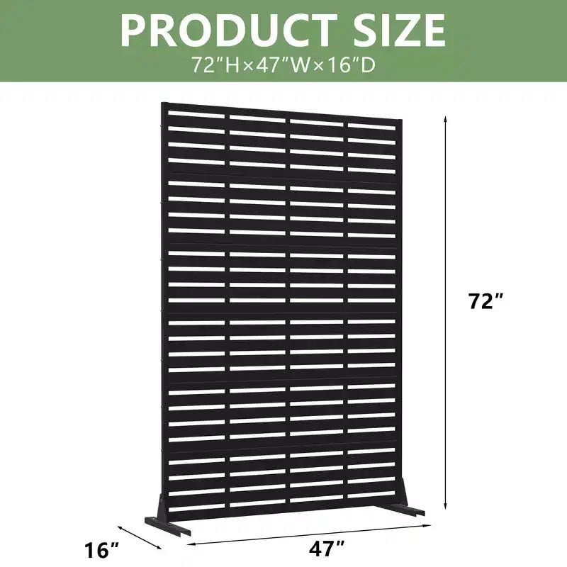 Paravent d'extérieur Dovelina 72H x 47W en métal, panneaux de clôture autoportants noirs pour jardin, terrasse, cour