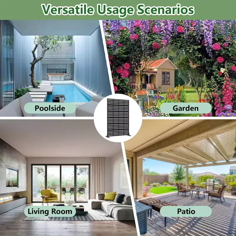 Paravent d'extérieur Dovelina 72H x 47W en métal, panneaux de clôture autoportants noirs pour jardin, terrasse, cour