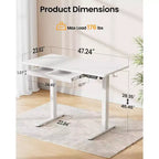 Bureau électrique debout ErGear avec tiroirs, bureau réglable en hauteur 48x24 avec 4 préréglages, table d'ordinateur pour bureau à domicile, blanc