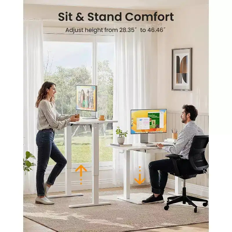 Bureau électrique debout ErGear avec tiroirs, bureau réglable en hauteur 48x24 avec 4 préréglages, table d'ordinateur pour bureau à domicile, blanc