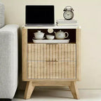 Table de chevet de 45 cm avec station de charge, plateau aspect marbre, 2 tiroirs, finition chêne, table de chevet moderne courbée pour chambre/salon
