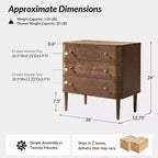 Tables de chevet Noah Modern de 26 po de largeur à 3 tiroirs, ensemble de 2 avec pieds en bois massif, prise intégrée | ART OF LIVING DESIGNS-WALNUT