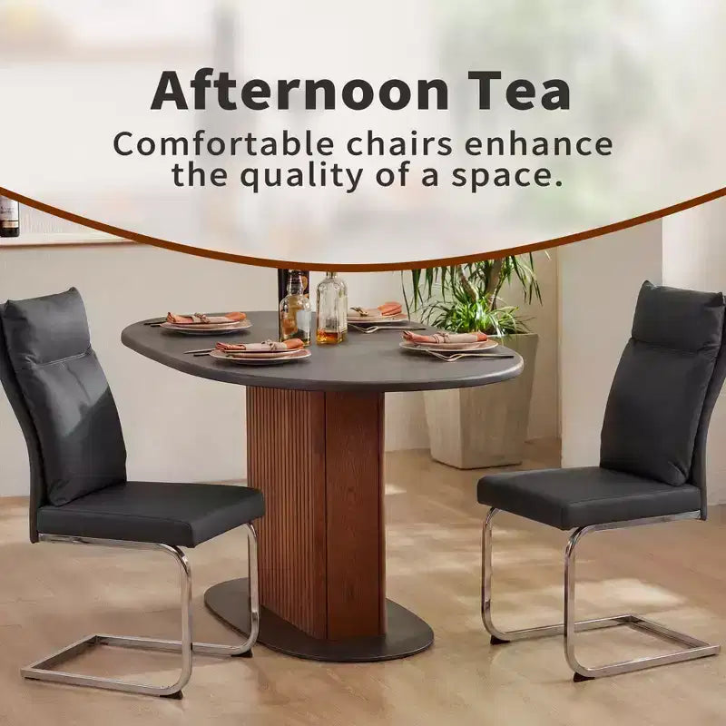 GDFStudio Olaf Chaise de salle à manger moderne en similicuir avec piètement chromé en forme de C (Lot de 2)