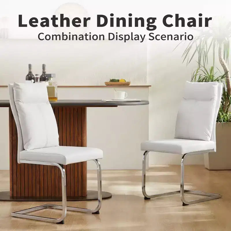 GDFStudio Olaf Chaise de salle à manger moderne en similicuir avec piètement chromé en forme de C (Lot de 2)