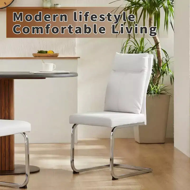 GDFStudio Olaf Chaise de salle à manger moderne en similicuir avec piètement chromé en forme de C (Lot de 2)