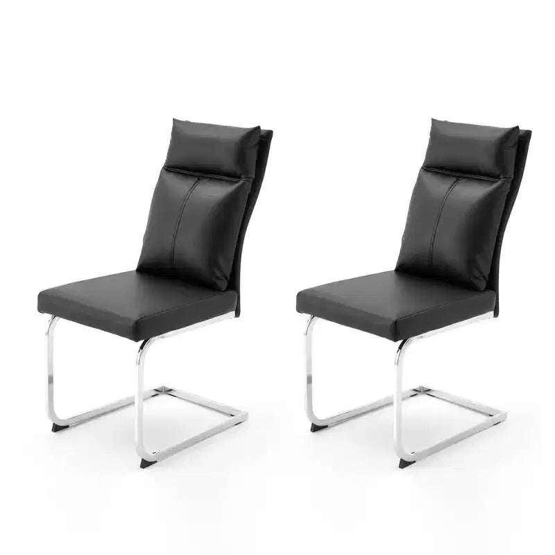 GDFStudio Olaf Chaise de salle à manger moderne en similicuir avec piètement chromé en forme de C (Lot de 2)