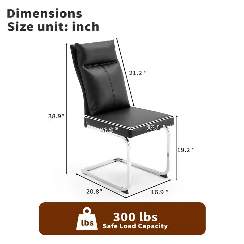 GDFStudio Olaf Chaise de salle à manger moderne en similicuir avec piètement chromé en forme de C (Lot de 2)