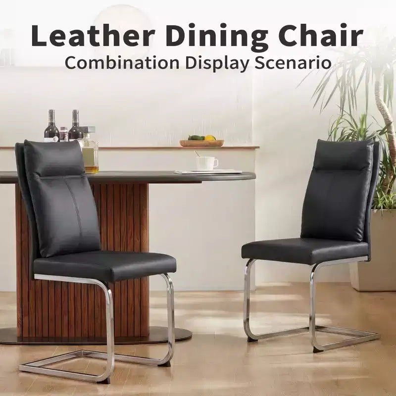 GDFStudio Olaf Chaise de salle à manger moderne en similicuir avec piètement chromé en forme de C (Lot de 2)