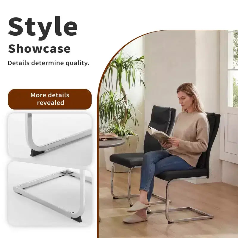 GDFStudio Olaf Chaise de salle à manger moderne en similicuir avec piètement chromé en forme de C (Lot de 2)