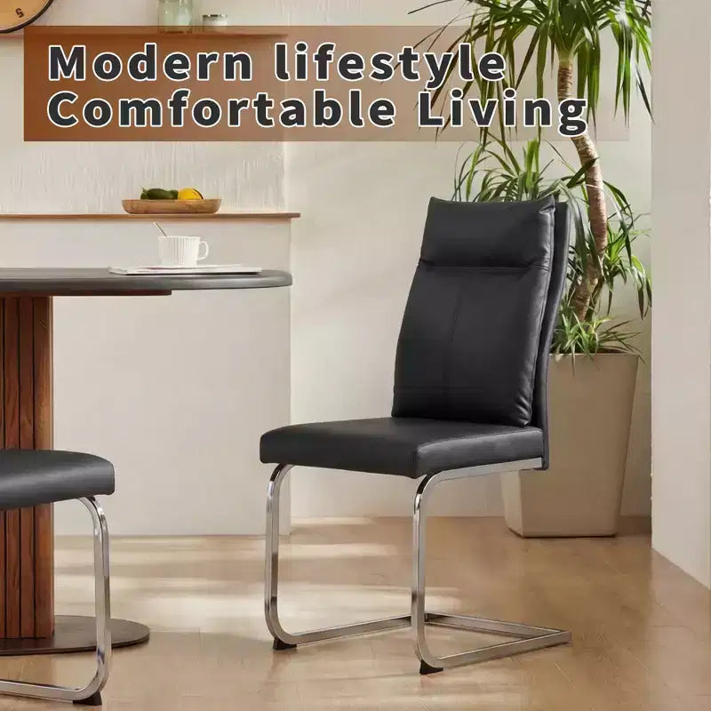 GDFStudio Olaf Chaise de salle à manger moderne en similicuir avec piètement chromé en forme de C (Lot de 2)