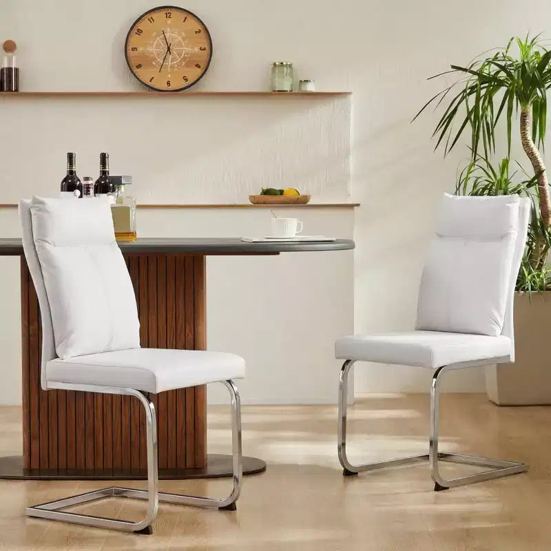 GDFStudio Olaf Chaise de salle à manger moderne en similicuir avec piètement chromé en forme de C (Lot de 2)