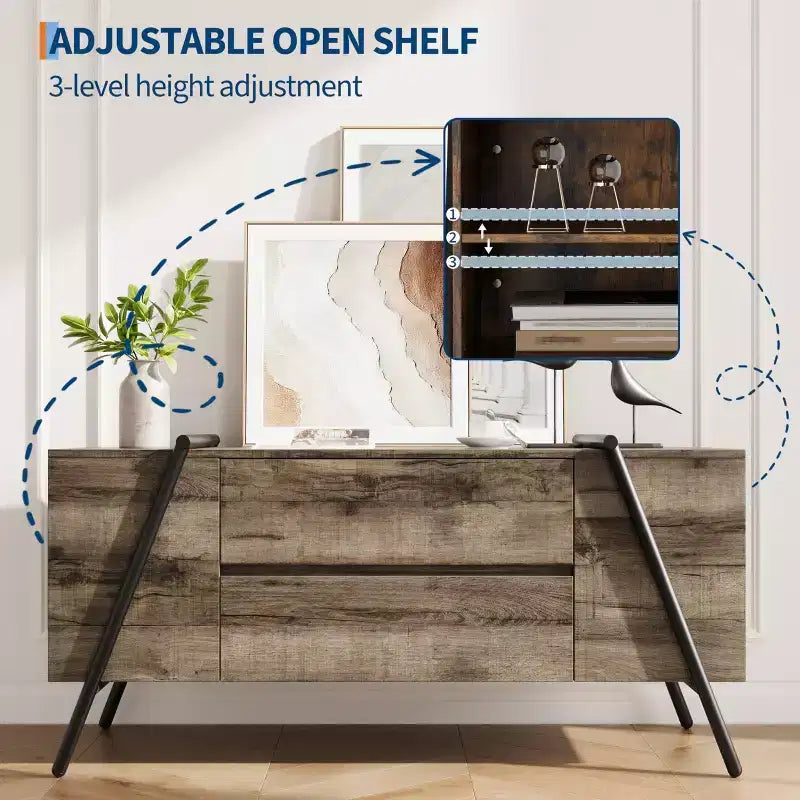 Meuble TV jusqu'à 60 pouces, Meuble TV moderne avec tiroirs de rangement et pieds en métal en forme de U, Console multimédia pour salon