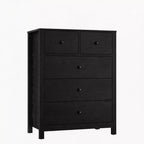 Commode en chêne naturel pour chambre à coucher, commode à 5 tiroirs profonds, commode double moderne en bois pour chambre d'enfant, entrée, couloir