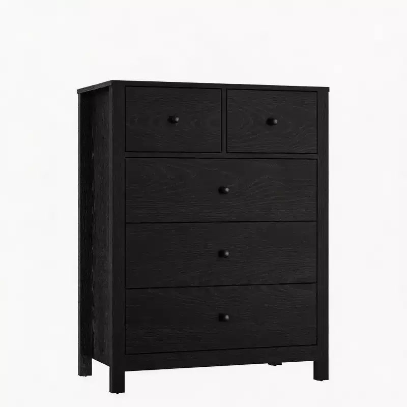 Commode en chêne naturel pour chambre à coucher, commode à 5 tiroirs profonds, commode double moderne en bois pour chambre d'enfant, entrée, couloir