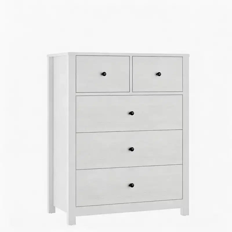 Commode en chêne naturel pour chambre à coucher, commode à 5 tiroirs profonds, commode double moderne en bois pour chambre d'enfant, entrée, couloir