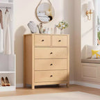 Commode en chêne naturel pour chambre à coucher, commode à 5 tiroirs profonds, commode double moderne en bois pour chambre d'enfant, entrée, couloir