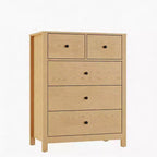 Commode en chêne naturel pour chambre à coucher, commode à 5 tiroirs profonds, commode double moderne en bois pour chambre d'enfant, entrée, couloir
