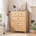 Natural Oak Dresser for Bedroom, 5 Drawer Dresser with Deep Drawers, Modern Wooden Double Chests of Drawers for Kids Bedroom, Entryway, Hallway