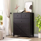 Commode en chêne naturel pour chambre à coucher, commode à 5 tiroirs profonds, commode double moderne en bois pour chambre d'enfant, entrée, couloir