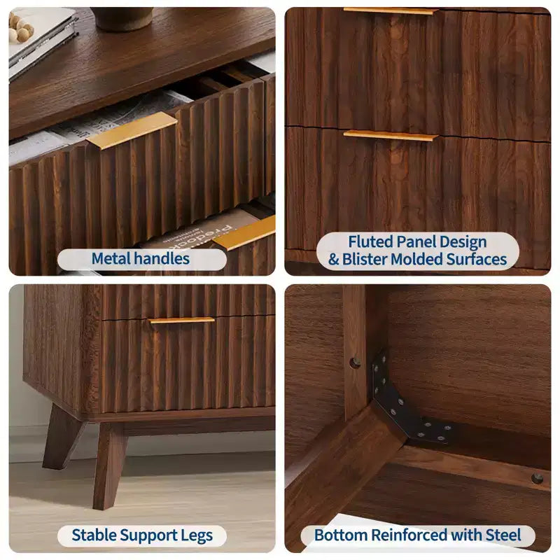 Commode cannelée à 9 tiroirs, chiffonnier en bois avec motif d'onde cannelé, commode de meuble TV moderne, pour chambre à coucher, salon, entrée