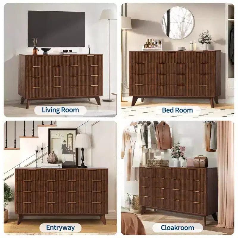 Commode cannelée à 9 tiroirs, chiffonnier en bois avec motif d'onde cannelé, commode de meuble TV moderne, pour chambre à coucher, salon, entrée