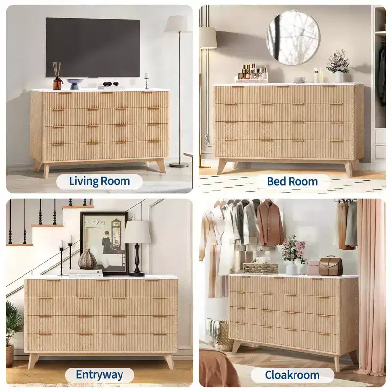 Commode cannelée à 9 tiroirs, chiffonnier en bois avec motif d'onde cannelé, commode de meuble TV moderne, pour chambre à coucher, salon, entrée