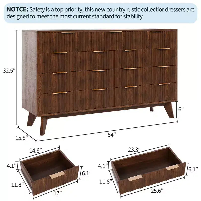 Commode cannelée à 9 tiroirs, chiffonnier en bois avec motif d'onde cannelé, commode de meuble TV moderne, pour chambre à coucher, salon, entrée