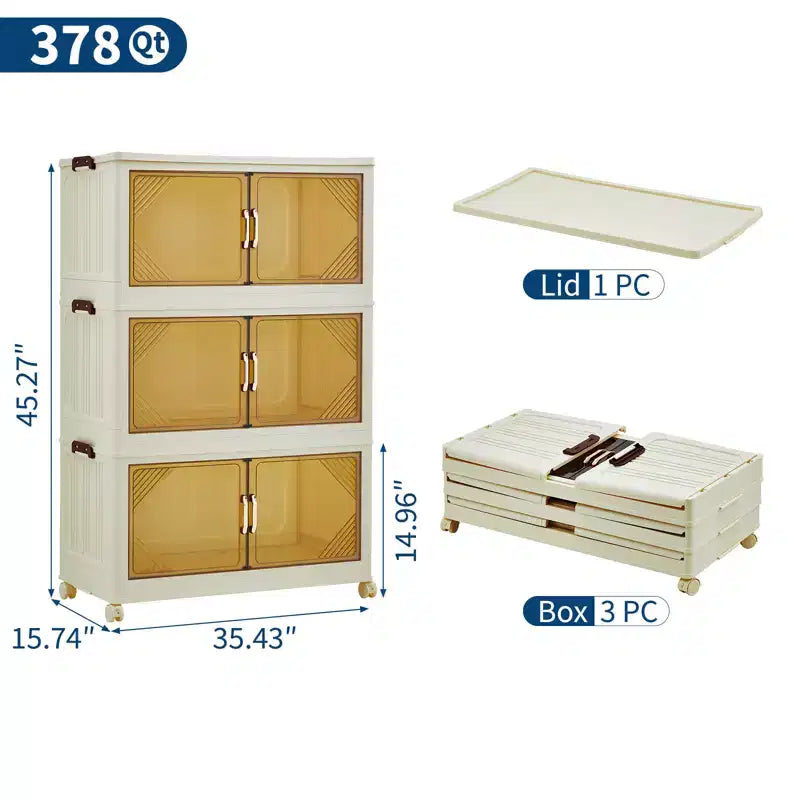 Bac de rangement empilable compact en plastique avec couvercle, tiroir de rangement pliable, portes magnétiques, pour la maison, le bureau