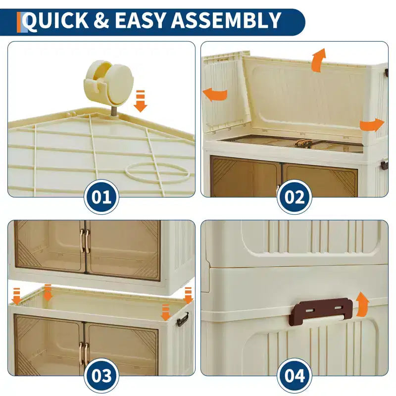 Bac de rangement empilable compact en plastique avec couvercle, tiroir de rangement pliable, portes magnétiques, pour la maison, le bureau