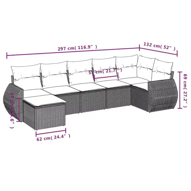vidaXL Salon de jardin 7 pcs avec coussins résine tressée gris