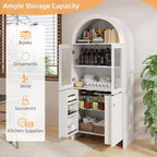 Zevemomo 69 Armoire de rangement haute arquée à 5 niveaux avec lumières pour cuisine, salon, salle à manger, garde-manger, salle de bain blanche