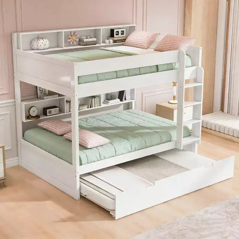 Luxystar Lit superposé double moderne avec étagères et lit gigogne
