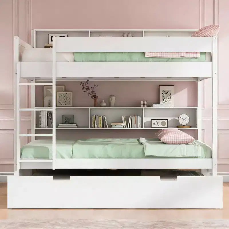 Luxystar Lit superposé double moderne avec étagères et lit gigogne