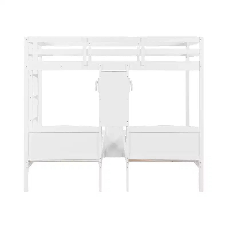 Luxystar Lit superposé double sur double avec bureau intégré, bibliothèque et lumières