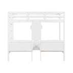 Luxystar Lit superposé double sur double avec bureau intégré, bibliothèque et lumières