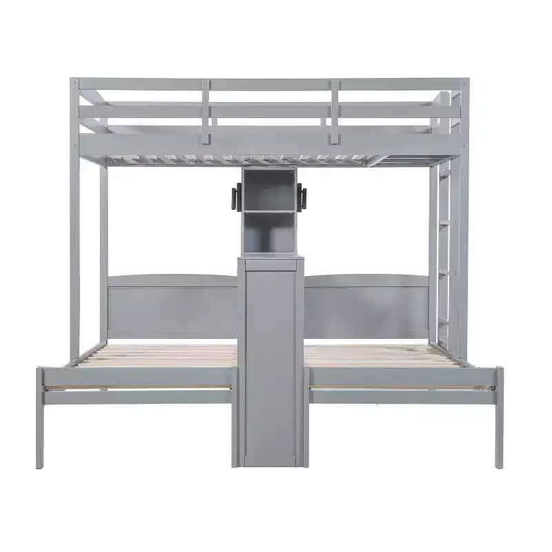 Luxystar Lit superposé double sur double avec bureau intégré, bibliothèque et lumières