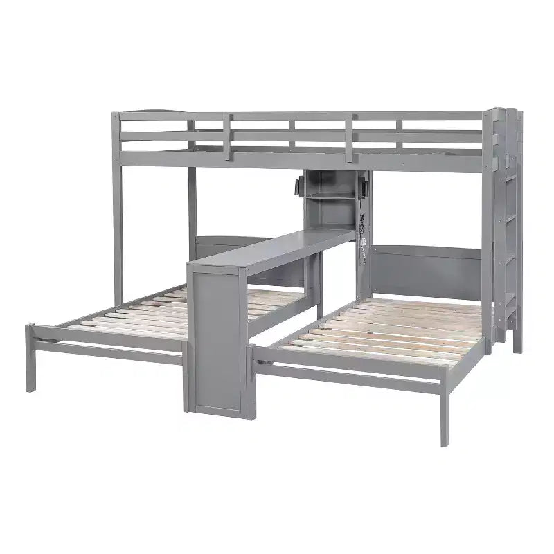 Luxystar Lit superposé double sur double avec bureau intégré, bibliothèque et lumières