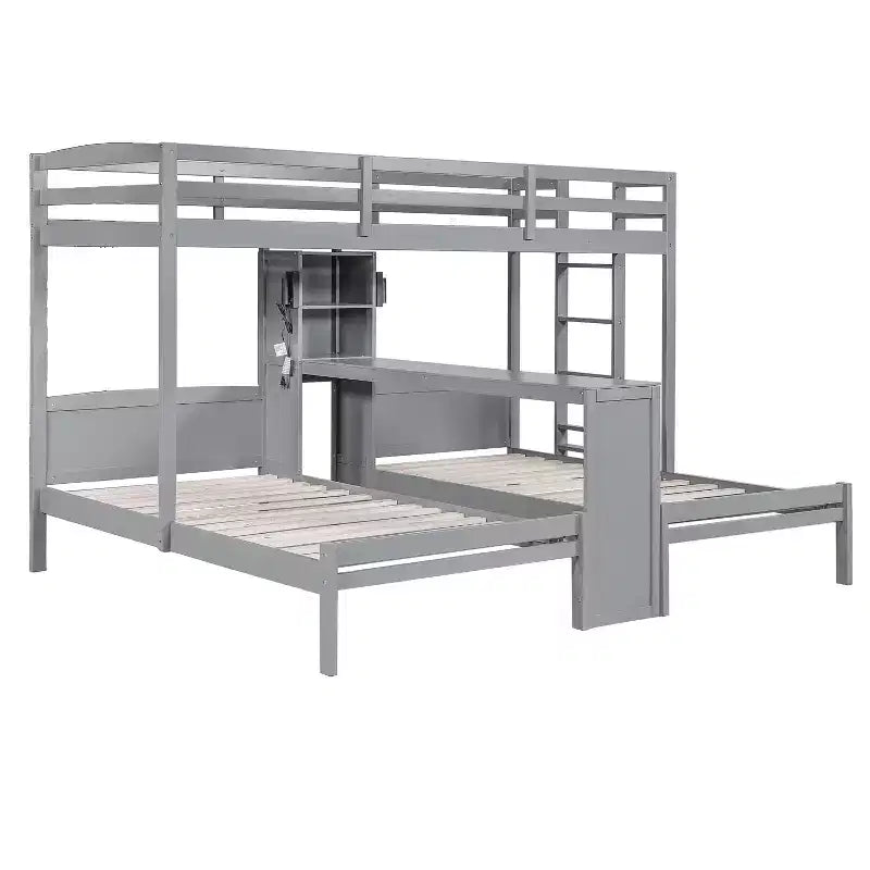Luxystar Lit superposé double sur double avec bureau intégré, bibliothèque et lumières