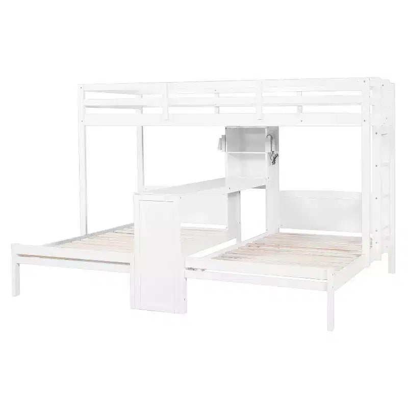 Luxystar Lit superposé double sur double avec bureau intégré, bibliothèque et lumières
