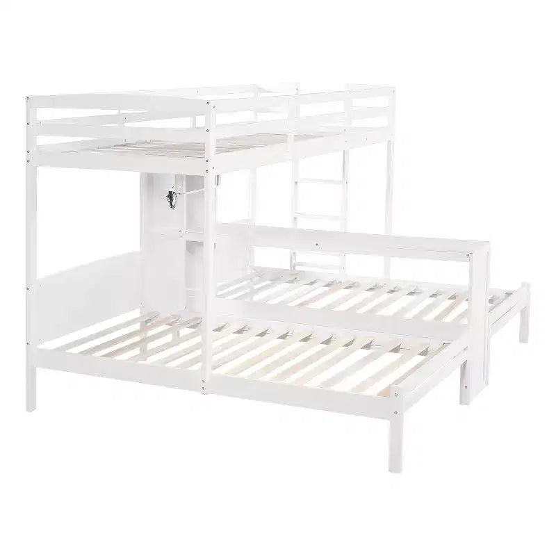 Luxystar Lit superposé double sur double avec bureau intégré, bibliothèque et lumières