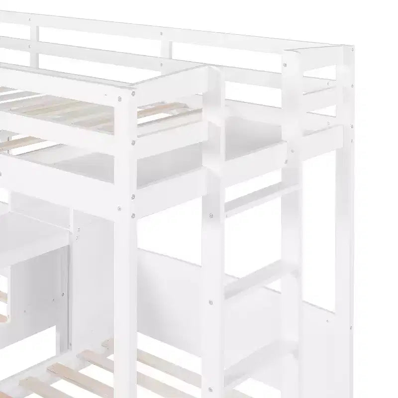 Luxystar Lit superposé double sur double avec bureau intégré, bibliothèque et lumières