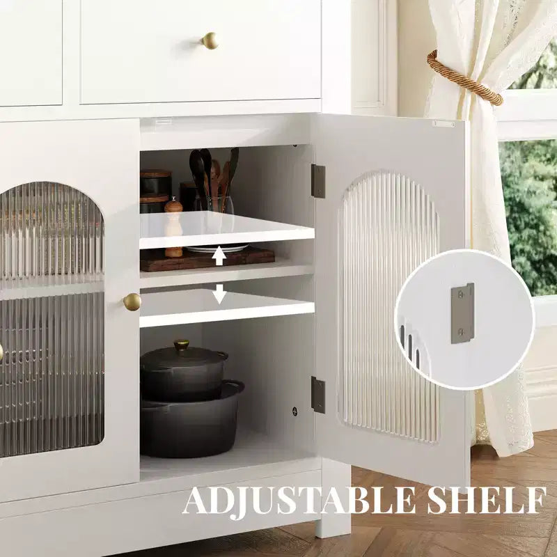 Bahut de ferme 55'' avec 3 tiroirs et 4 portes, étagères réglables, rangement pour le vin, polyvalent pour la cuisine, la salle à manger ou le salon