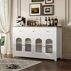 Bahut de ferme 55'' avec 3 tiroirs et 4 portes, étagères réglables, rangement pour le vin, polyvalent pour la cuisine, la salle à manger ou le salon