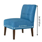 Fauteuil d'appoint moderne sans accoudoirs, chaise longue avec revêtement capitonné et pieds en bois, dossier horizontal pour salon, chambre, coiffeuse et patio, bleu